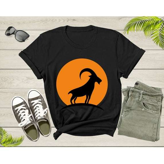 Cool Wild Goat Animal Horn Sunset Silhouette Capricorn T-Shirt Goat Lover Shirt Farm Animal Goat Gift Tshirt Farm Life Animal Lover Shirt