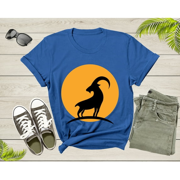 Cool Wild Goat Animal Horn Sunset Silhouette Capricorn T-Shirt Goat Lover Shirt Farm Animal Goat Gift Tshirt Farm Life Animal Lover Shirt