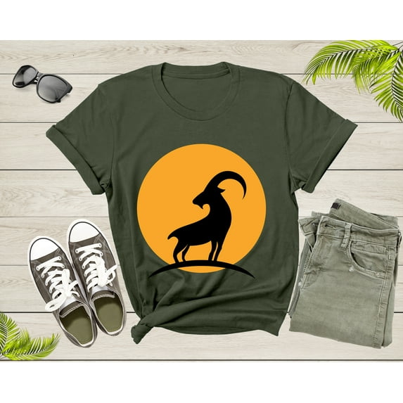 Cool Wild Goat Animal Horn Sunset Silhouette Capricorn T-Shirt Goat Lover Shirt Farm Animal Goat Gift Tshirt Farm Life Animal Lover Shirt