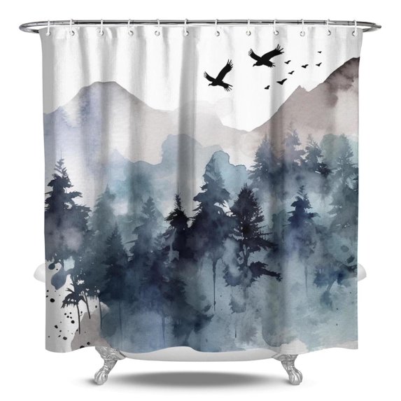 Cool Winter Fun Gray Fog Magic Tree Shower Curtains for Bathroom All Seasons Country Bathroom Shower Curtain Sets Waterproof Fabric Decor 84×72in with 12 Hooks