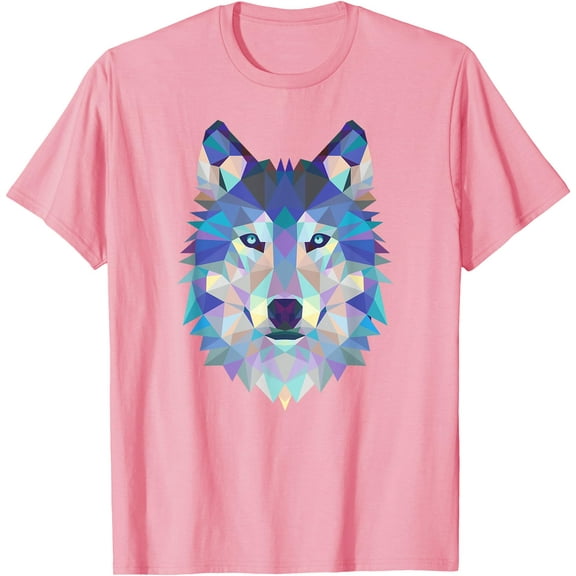 Cool Wolf Face Geometric Art Wildlife Animal Lovers Unisex T-Shirt for Men Women Kids Toddler,Light Pink Color,Size 2XL