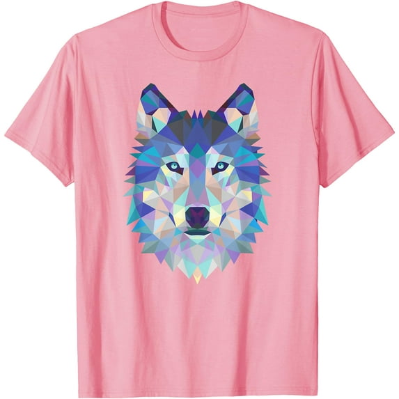 Cool Wolf Face Geometric Art Wildlife Animal Lovers Unisex T-Shirt for Men Women Kids Toddler,Light Pink Color,Size 4XL