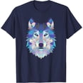 thumbnail image 1 of Cool Wolf Face Geometric Art Wildlife Animal Lovers Unisex T-Shirt for Men Women Kids Toddler,Navy Color,Size 3XL, 1 of 5