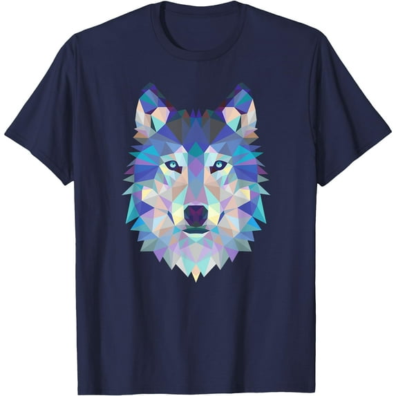 Cool Wolf Face Geometric Art Wildlife Animal Lovers Unisex T-Shirt for Men Women Kids Toddler,Navy Color,Size 3XL
