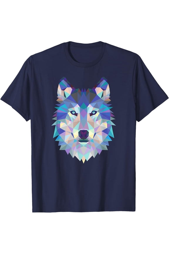 Cool Wolf Face Geometric Art Wildlife Animal Lovers Unisex T-Shirt for Men Women Kids Toddler,Navy Color,Size YS
