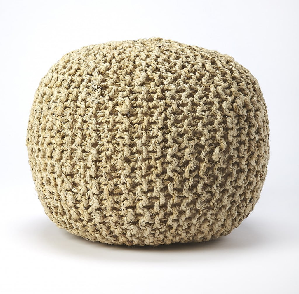 Natural Woven Jute 19" Pouf Ottoman