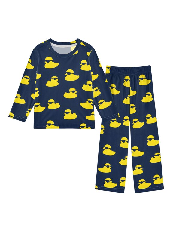 Cool Yellow Duck Pajama Set Soft Warm Cozy Fleece 2 Piece Fall Winter Sleepwear Loungewear 10-11Y