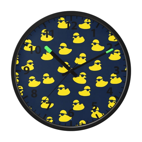 Cool Yellow Duck Wall Clock 12 Inch Voice Activated Night Light Silent Non Ticking
