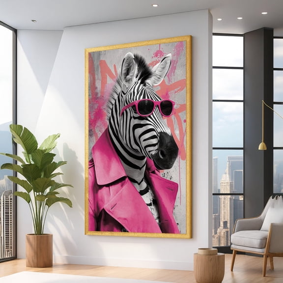 Cool Zebra In Pink Trench Coat, Funky Animal Portrait Wall Art, Modern Pop Art Decor, Chic Safari, Ready To Hang Room UNFRAMED Poster, Wall Art for Decor, Present, 8x12