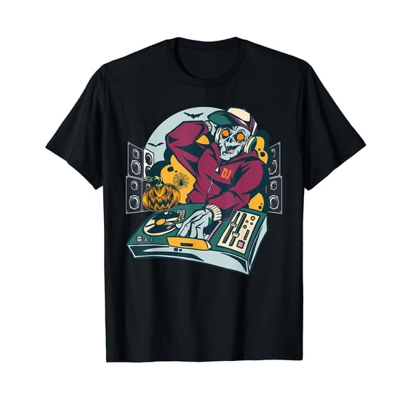 Cool Zombie DJ Disc Jockey Halloween Music Set Turntable Men Black T-Shirt Gift Top