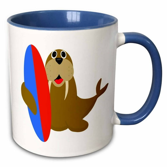 Cool funny walrus holding a surfboard is the best for beach lovers. 11oz Two-Tone Blue Mug mug-305917-6