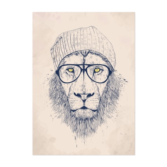 Cool lion - Drawing Animal Line Art Illustration Sketch Modern Art Fashion Unframed Wall Art Print 4 x 6 inches