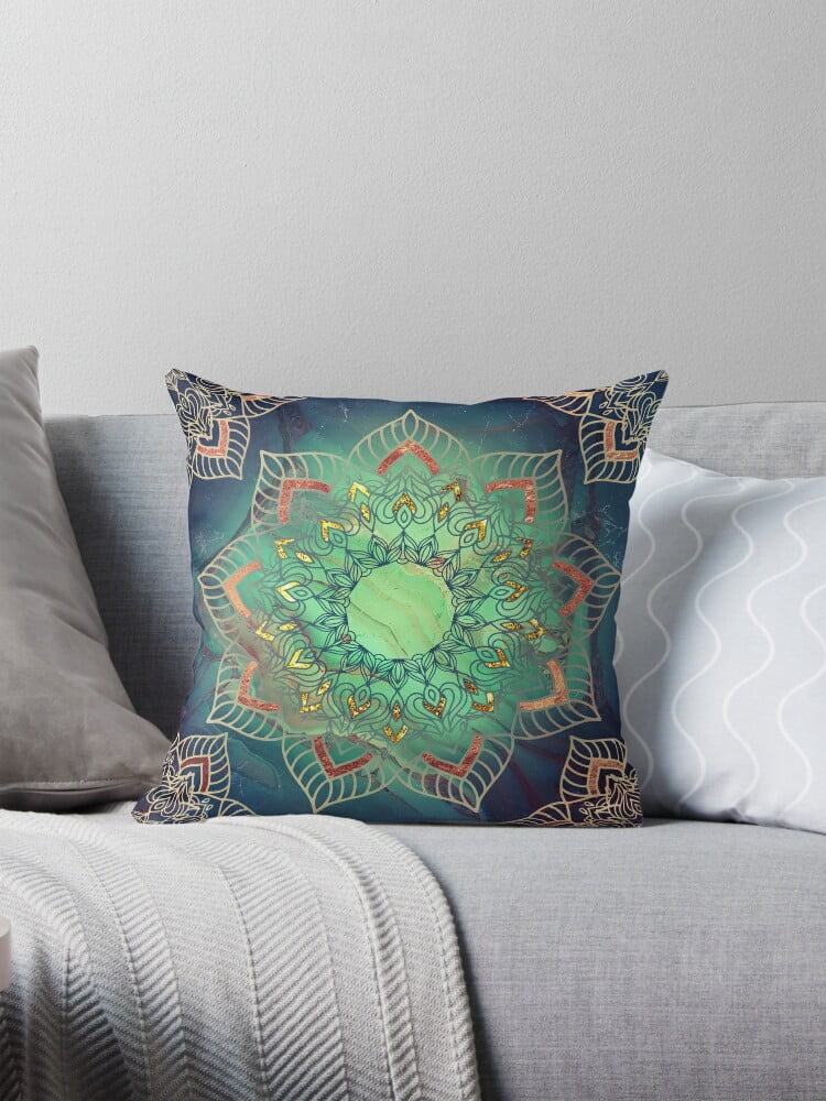 Cool teal and rose gold mandala Throw Pillow Covers Cases Cushion Cover