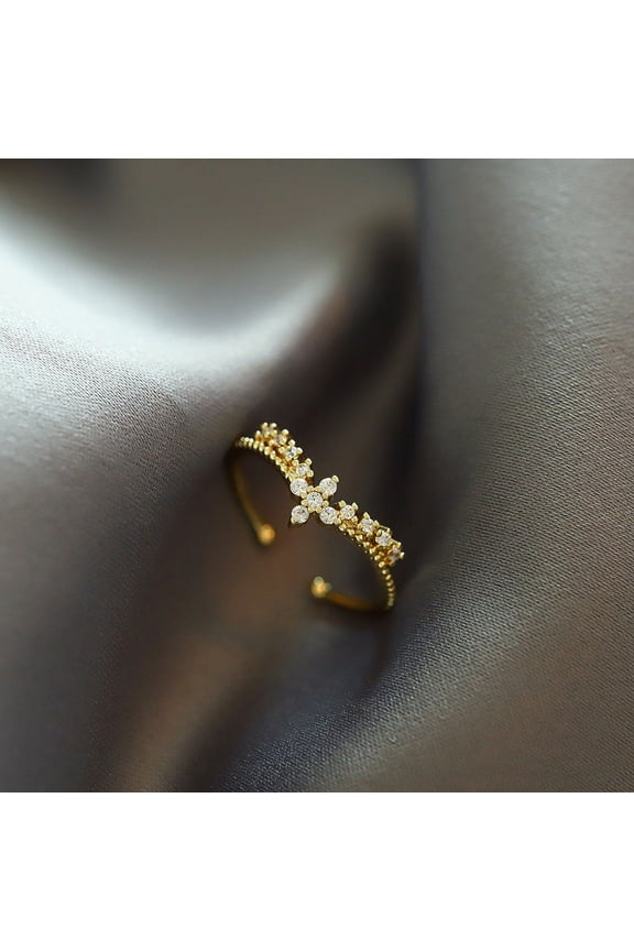 Adjustable Copper Index Finger Ring Korean Geometric Design Alloy Inlaid Gem Electroplated Gold Rose Finish Shine Style