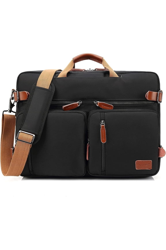 Convertible Backpack Messenger Shoulder Bag Laptop Case Handbag Business Briefcase Multi-Functional Travel Rucksack Fits 17.3 Inch Laptop for Men/Women (Black)