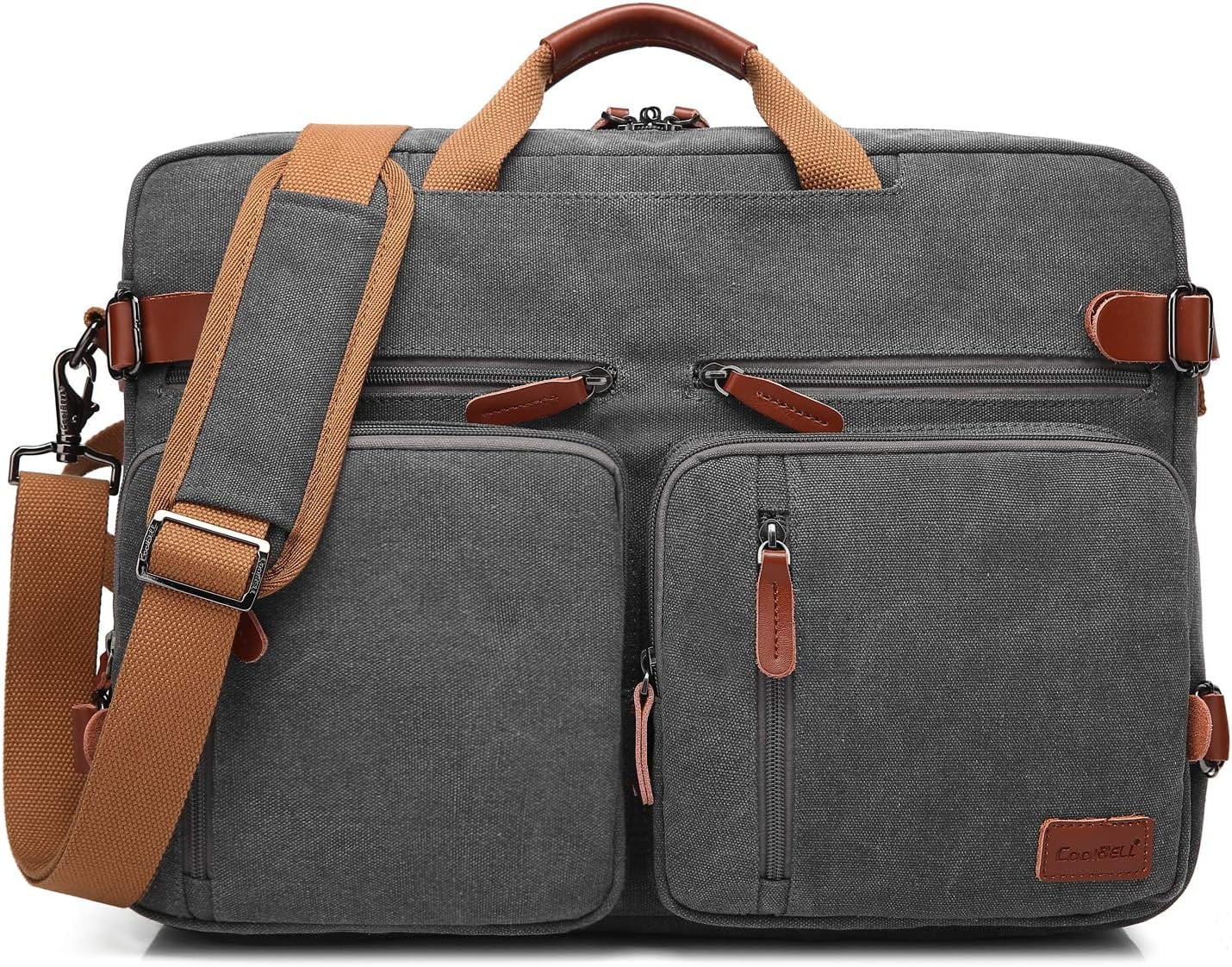 CoolBELL Convertible Backpack Messenger Shoulder bag Laptop Case Handbag Business Briefcase Multi-functional Travel Rucksack Fits 15.6 Inch Laptop For Men/Women (Cancas Dark Grey)