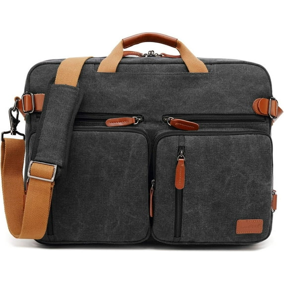 CoolBELL Convertible Backpack Messenger Shoulder bag Laptop Case Handbag Business Briefcase Multi-functional Travel Rucksack Fits 17.3 Inch Laptop For Men/Women (Canvas Black)