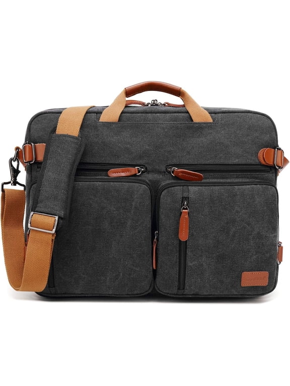 Convertible Backpack Messenger Shoulder bag Laptop Case Handbag Business Briefcase Multi-functional Travel Rucksack Fits 17.3 Inch Laptop For Men/Women (Canvas Black)