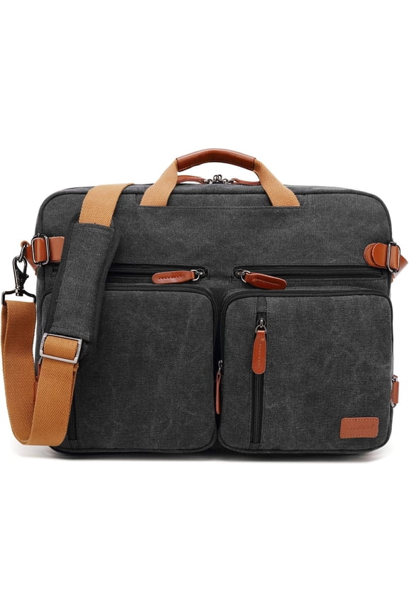 Convertible Backpack Messenger Shoulder bag Laptop Case Handbag Business Briefcase Multi-functional Travel Rucksack Fits 17.3 Inch Laptop For Men/Women (Canvas Black)