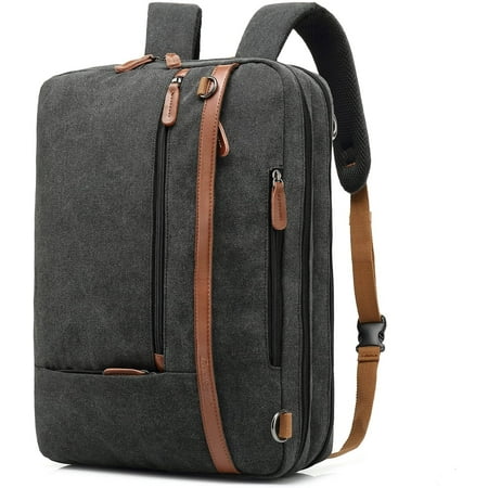 CoolBell Convertible Canvas Laptop Backpack, 17.3 Inch, Black, 1-Piece