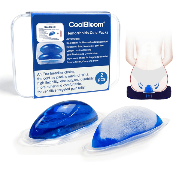 CoolBloom Reusable Hemorrhoid Ice Packs (2 Packs) - TPU Ultra-Soft Gel Pads for Fast Pain & Swelling Relief, Postpartum & Perineal Cold Therapy