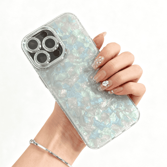 CoolDesignCase Iridescent Pearl Design Shockproof Protective Cover with Camera Lens Protection Phone Case for iPhone 15 Pro Max Protective PC+TPU Cover