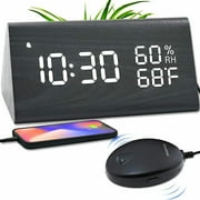 CoolFire Wooden Vibrating Alarm Clock for Heavy Sleepers Adults, Wake Loud Alarm Clock for Heavy Sleepers, Bed Shaker Alarm Clock, Smart Alarm Clock Black