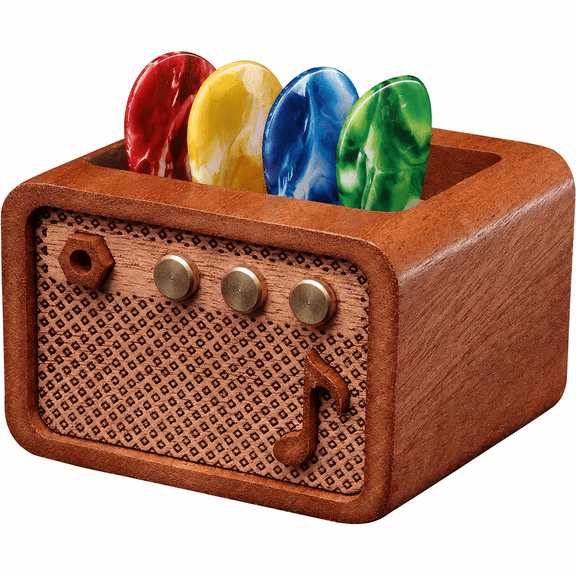 CoolGift Mart Walnut Wood Guitar Picks Holder, Amp Shaped Guitar Pick Case Storage & Display Box, Unique Guitar Gifts for Men Dad Guitarists, Premium Guitar Accessories Music Gifts for Music Lovers