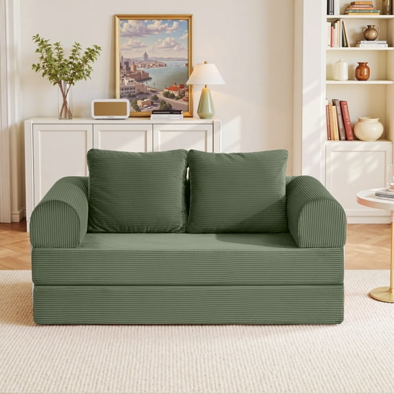 COOLHUT 63" W Combination Sofa, Sponge Floor Sofa, High Rebound Density Sponge Sofa Couch with Two Big Pillows, Six Forms Floor Sofa Couch Three Seats Sofa Bed for Living Room, Bedroom, Oliver Green