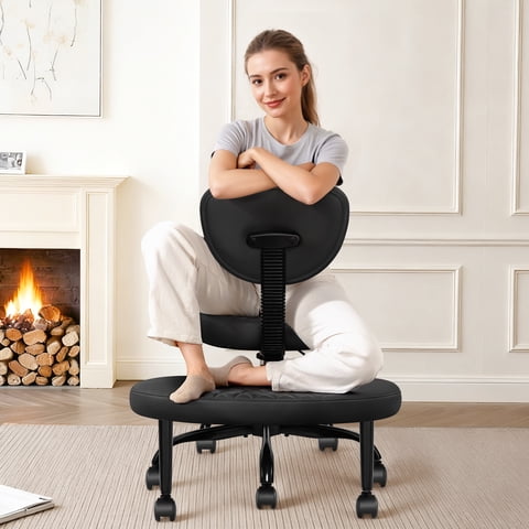 COOLHUT Cross Legged Chair, Ergonomic Adult ADHD Office Chair, Height Adjustable Yoga Office Chair, Meditation Chair with Lumbar Support, Home Office Kneeling Chair, Black