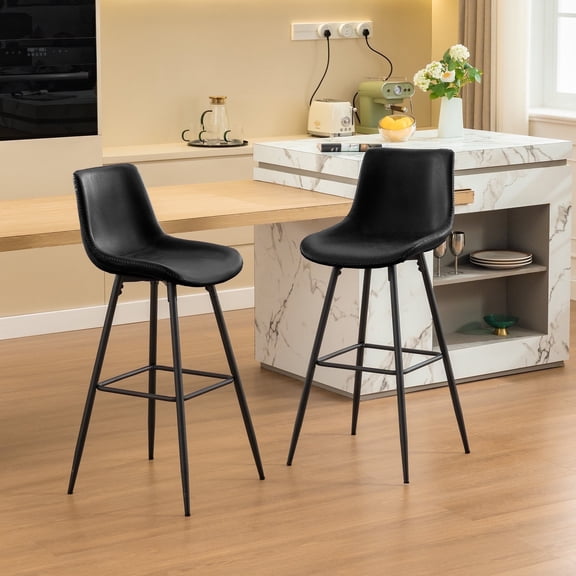 COOLHUT 28" Dining Chairs Set of 2, Modern Kitchen & Dining Room Chairs, Upholstered Faux Leather Dining Chair, Armless Dinner Side Chairs with Sturdy Metal Legs (Black, Set of 2)