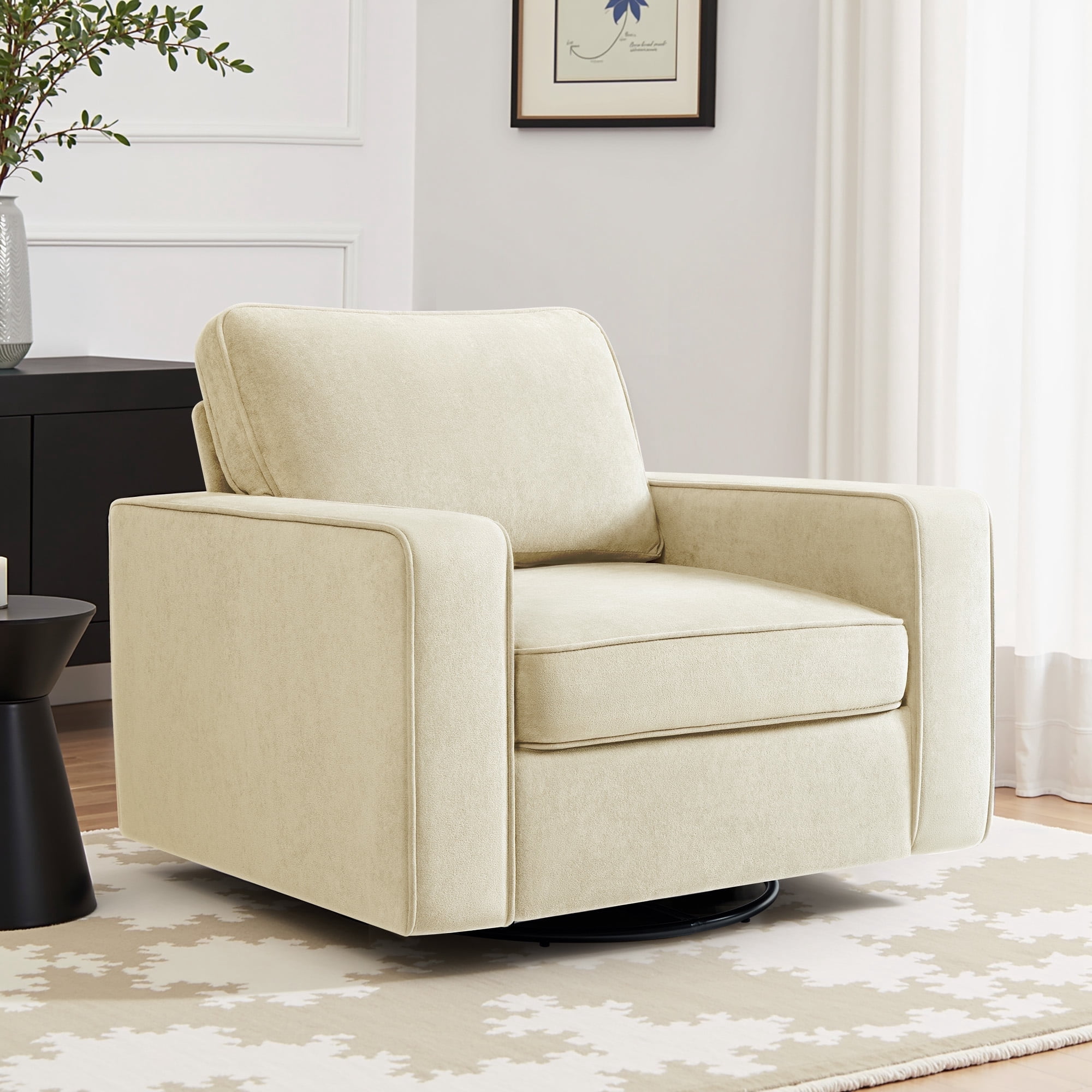 COOLHUT 360° Swivel Accent Chair Set of 1, 36.2" Wide Accent Chair Armchair, Comfy Upholstered Single Sofa Chair for Living Room and Bedroom, Biege