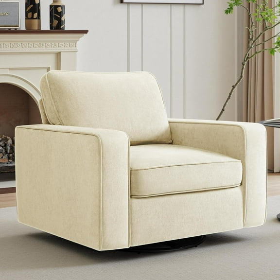 COOLHUT 360° Swivel Accent Chair Set of 1, 36.2" Wide Accent Chair Armchair, Comfy Upholstered Single Sofa Chair for Living Room and Bedroom, Biege