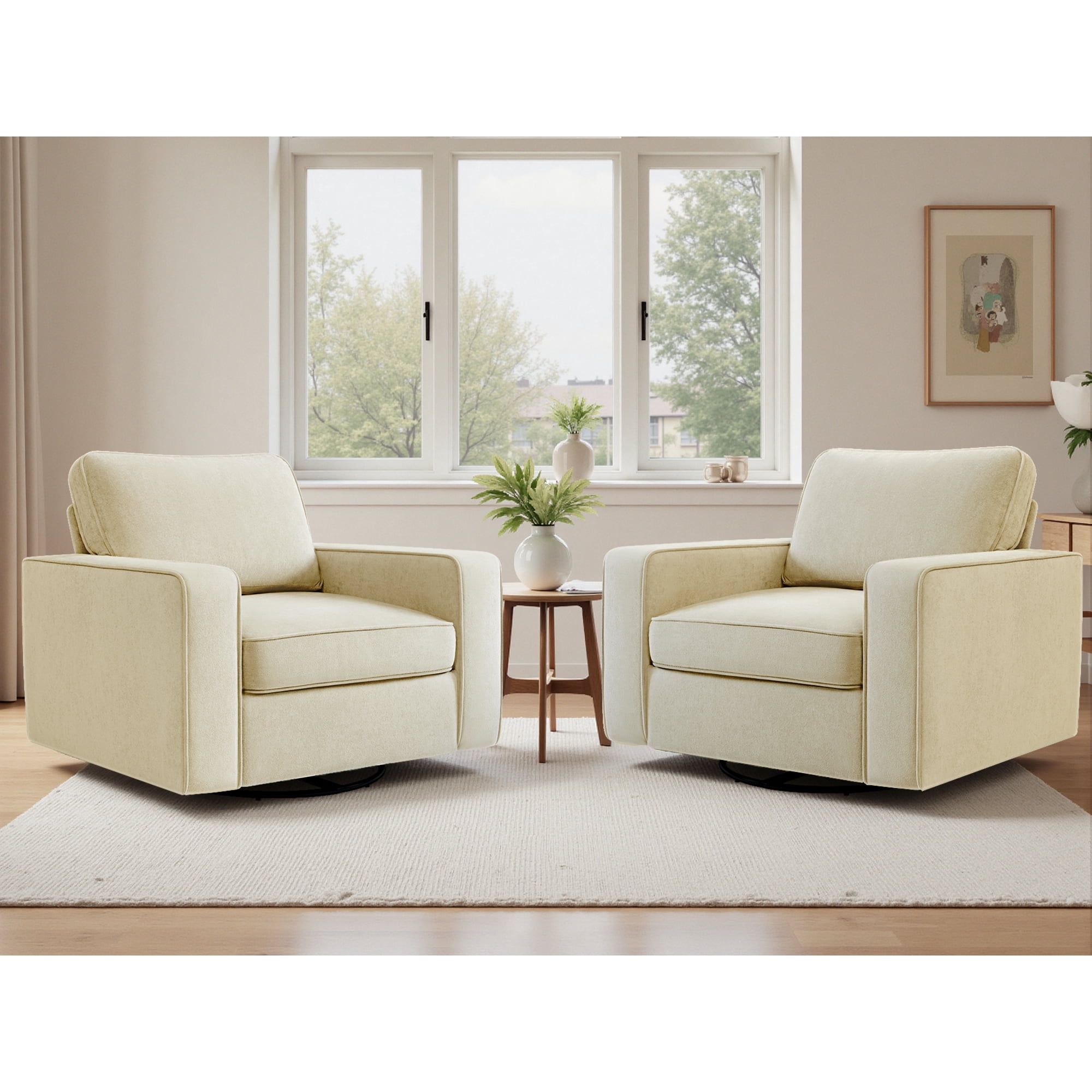 COOLHUT 360° Swivel Accent Chair Set of 2, 36.2" Wide Accent Chair Armchair, Comfy Upholstered Single Sofa Chair for Living Room and Bedroom, Biege