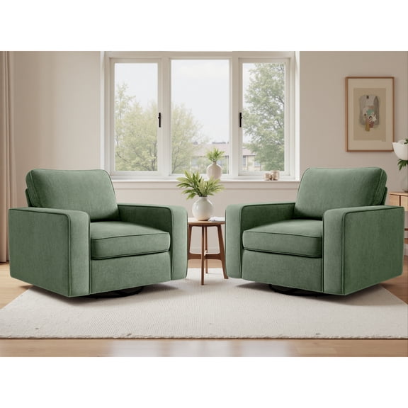 COOLHUT 360° Swivel Accent Chair Set of 2, 36.2" Wide Accent Chair Armchair, Comfy Upholstered Single Sofa Chair for Living Room and Bedroom, Green