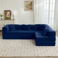 thumbnail image 1 of COOLHUT 106.3" W Combination Sofa, High Rebound Density Sponge Sofa Couch, Modular Sectional Sofa L-Shape Corduroy Couch with Chaise, Big Comfy Sleeper Floor Sofa for Living Room, Navy Blue, 1 of 30