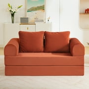 COOLHUT 63" W Combination Sofa, Sponge Floor Sofa, High Rebound Density Sponge Sofa Couch with Two Big Pillows, Six Forms Floor Sofa Couch Three Seats Sofa Bed for Living Room, Bedroom, Reddish Brown