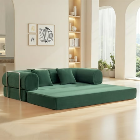 COOLHUT 78.7" W Combination Sofa, High Rebound Density Sponge Sofa Couch, Two Forms Floor Couch Three Seats Sofa Bed for Living Room, Bedroom, Green