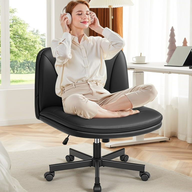 COOLHUT Criss Cross Chair with Wheels Armless Cross Legged Office