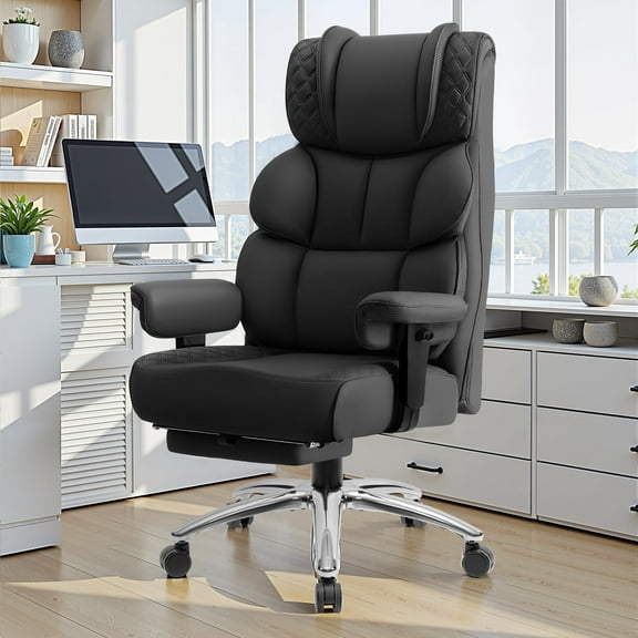 CoolHut Big and Tall Office Chair 400LBS, Adjustable Headrest Ergonomic Computer Desk Chair, Executive Leather Chair with Adjustable Armrest, High Back Office Chair Havy Duty Design, Black