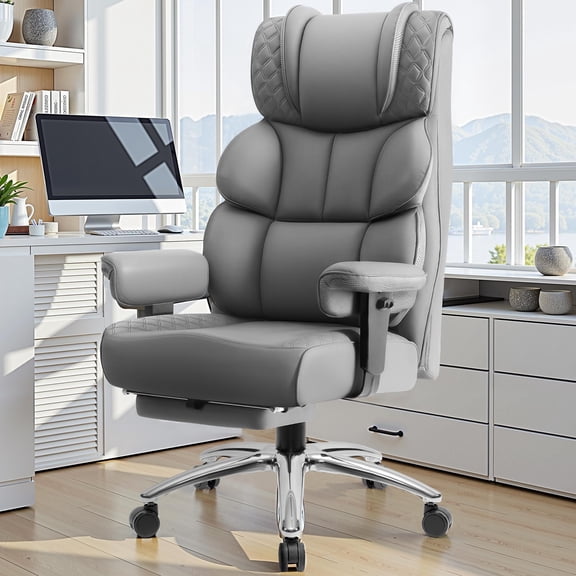 COOLHUT Executive Office Chair 400LBS, PU Leather Office Chair with Adjustable Armrest, High Back Ergonomic Computer Desk Chair with Lumbar Back Support, Gray