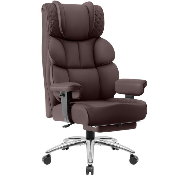 CoolHut Big and Tall Office Chair 400LBS, Adjustable Headrest Ergonomic Computer Desk Chair, Executive Leather Chair with Adjustable Armrest, High Back Office Chair Havy Duty Design, Coffee
