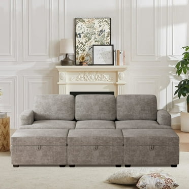 CoolHut Convertible Sectional Sofa Couch, Upholstered 3 Seats Sofa with Storage Ottoman for Living Room, Sectional Couch with Removable Cover, Gray