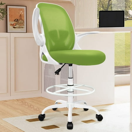 Coolhut Drafting Chair Adults Sponges/Mesh Curved Backrest indoor Sitting Drafting Desk Chair, Green