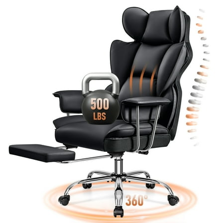COOLHUT Big and Tall Office Chair 500LBS Wide Seat Ergonomic Computer Desk Chair, PU Leather Executive Office Chair with Footrest, Adjustable Task Chair Lumbar Back Support 8 Hour, Black