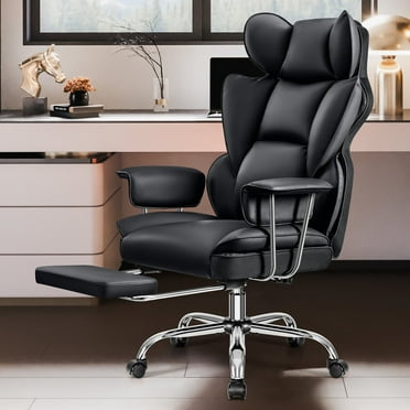 COOLHUT Desk Office Chair 500LBS, Big and Tall Office Chair, Leather Computer Chair, Executive Office Chair with Leg Rest and Lumbar Support, Black Office Chair