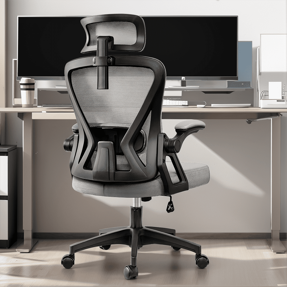 COOLHUT Office Chair, High Back Mesh Office Desk Chair with Headrest, Home Office Swivel Desk Chair for Home Office, Light Gray