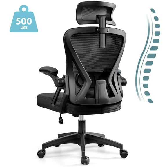COOLHUT Ergonomic Office Chair, High Back Mesh Office Desk Chair with Headrest 500LBS, Executive Office Chair with Adjustable Aremrest, Home Office Swivel Desk Chair for Home Office, Black