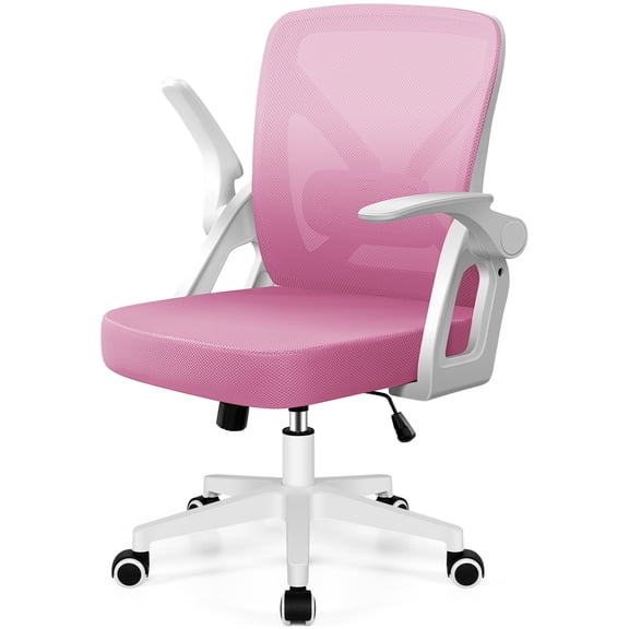 COOLHUT Ergonomic Office Chair, Comfort Home Desk Chair, Adjustable Dual Lumbar Support Mesh Chair with Flip-up Arms and Adjustable Height - Perfect for Home, Meeting Rooms, Pink