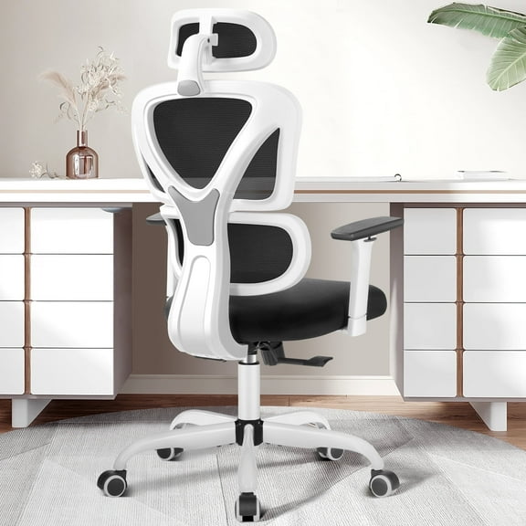 COOLHUT Ergonomic Office Chair, High Back Adjustable Computer Desk Chair with Lumbar Support, 500lb, White